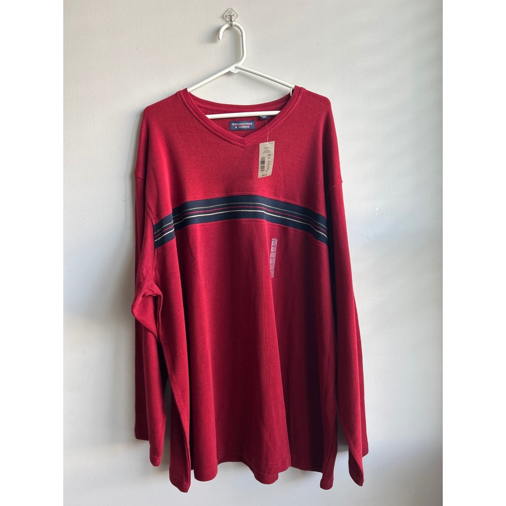 Roundtree & Yorke Red Striped V-Neck Pullover Long Sleeve Sweater Mens 4XLT NWT